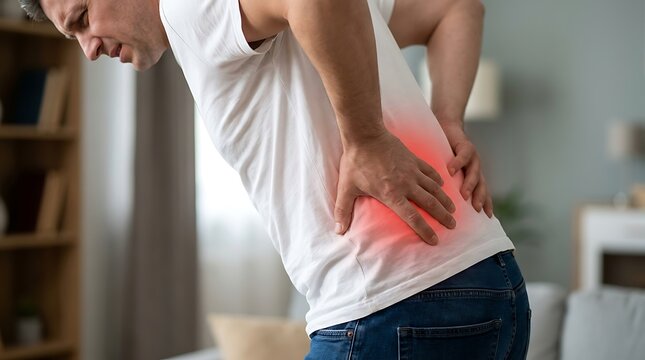 World arthritis day concept showing man with severe lower back pain