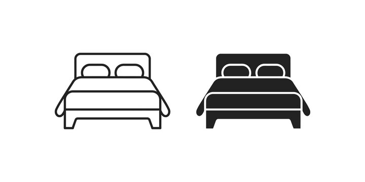 Double bed hotel furniture icons for bedroom interior design plans.