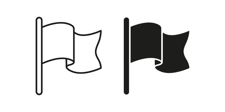 Minimalist black waving flag vector icon set for interface design.