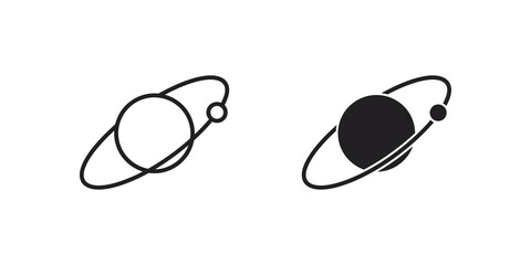 Minimal planet with ring satellite space exploration icon line vector. © SAJID