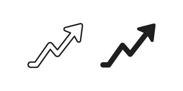 Black line and filled financial growth arrow icon indicating progress.