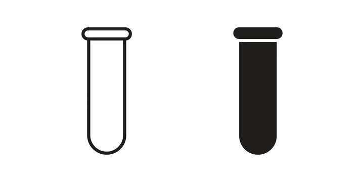 Laboratory test tube line and solid icons for medical research projects.