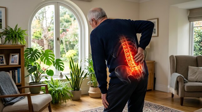 Elderly man suffering from back pain on world arthritis day