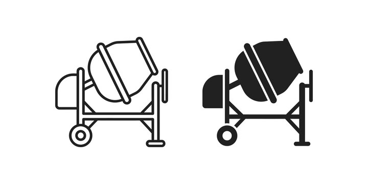 Black cement mixer icon vector illustration on transparent background.