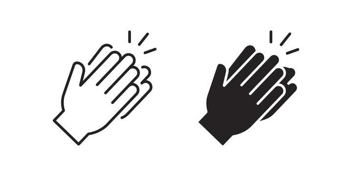 Clapping hands outline and filled vector icons on transparent background.