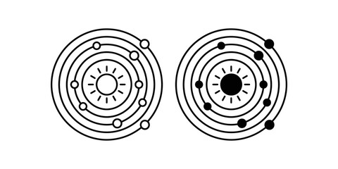 Solar system orbit black linear and glyph style icons set design. © SAJID