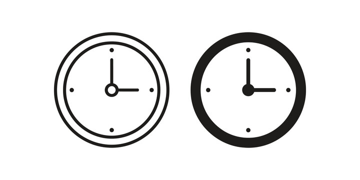 Classic wall clock flat icon and outline for time management concept.