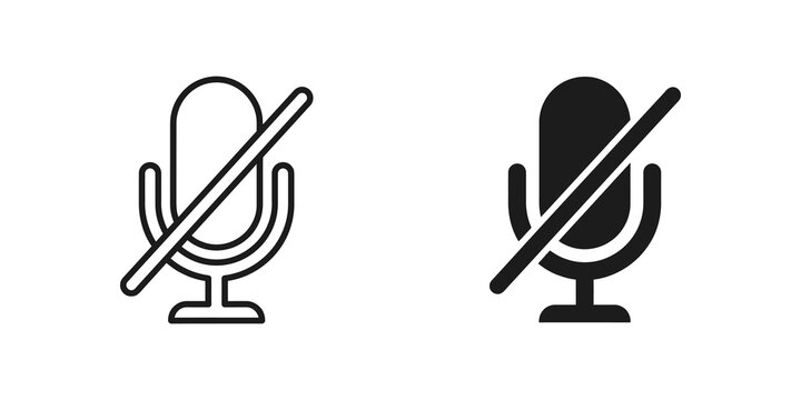 Black and outline muted microphone icon isolated on transparent background.