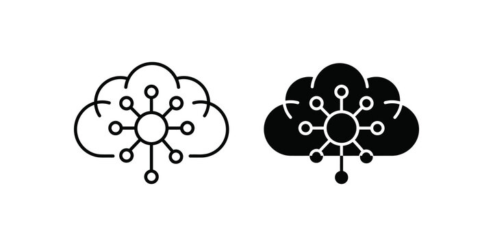 Cloud network connections and data sharing icon vector on transparent.