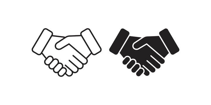 Business handshake vector icon design in outline and solid versions.