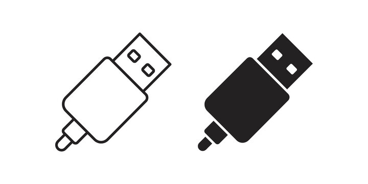 Black USB cable connector flat icon for charging and data transfer.