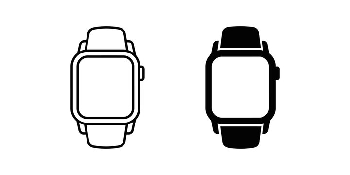 Smartwatch line and solid icons black outline design for digital device.