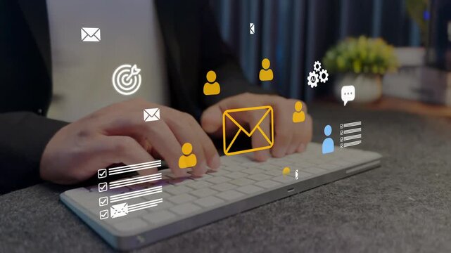 Digital marketing and social media automation with AI showing email campaign, user targeting, and mobile interaction. Perfect for Martech, CRM platforms