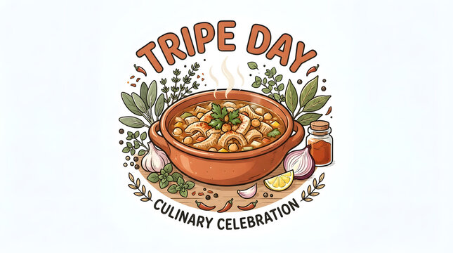 Hearty tripe stew with herbs and spices for culinary Tripe Day celebration.