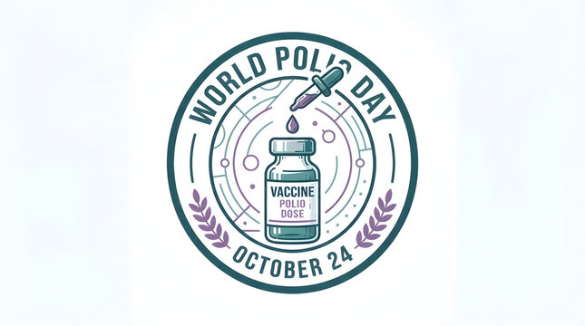 World polio day vaccination ampoule and dropper in badge October 24 concept.