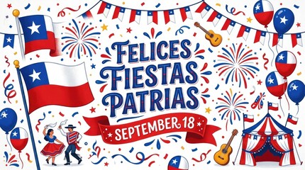 Naklejka premium Felices fiestas patrias chile celebration background with flags and traditional elements