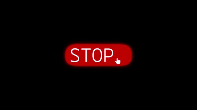 Red stop button animation with computer cursor interaction. Suitable for software demonstrations, user interface design, app tutorials and digital technology projects.