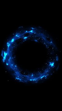 Cinematic blue electric energy ring plasma, lightning flashes, sparks background. science fiction portals, gaming intros, logo reveals, magical transitions, music compositing projects energy effect.