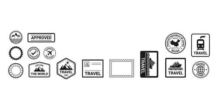 Assortment of Travel and Approved Stamp Graphics on White