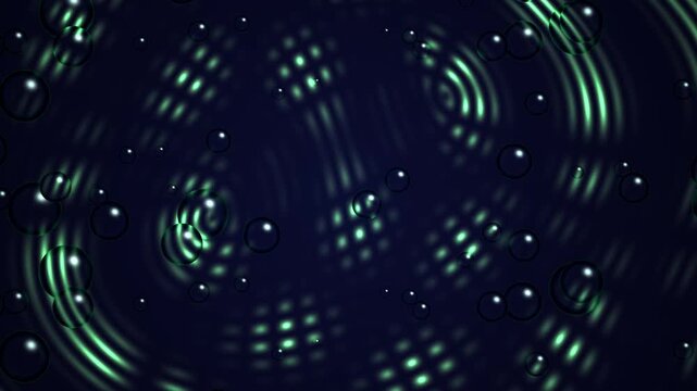 Abstract dark green light ripples and floating bubble animation background loop
