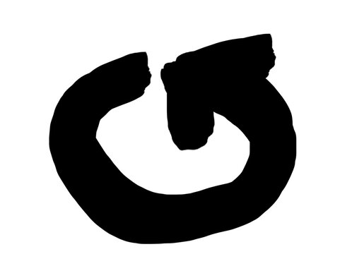 Black Brush Stroke Curved Turn Arrow Symbol Isolated on Transparent Background