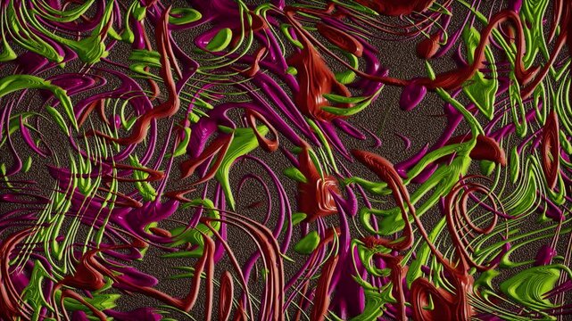 Abstract paint texture motion background with swirling colorful 3D brush strokes