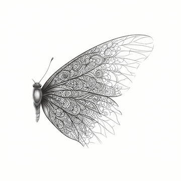 Butterfly with ornate single wing tattoo