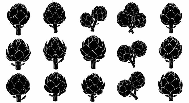 Black artichoke illustrations on grid background