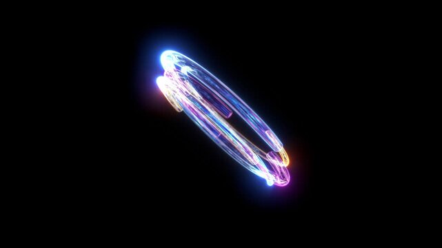Glossy multicolor fiber tubes open center, elegant neon ring smooth orbital premium branding, electronic music, concert screens, broadcast graphics, gaming videos, science fiction, digital advertising