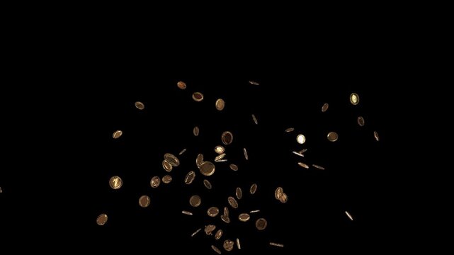 Currency coins rotate while falling clean prosperity financial opportunity. digital payments, banking services, investment business advertising, reward programs, campaigns, market growth, money .