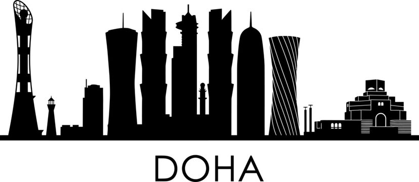 Modern doha skyline silhouette illustration