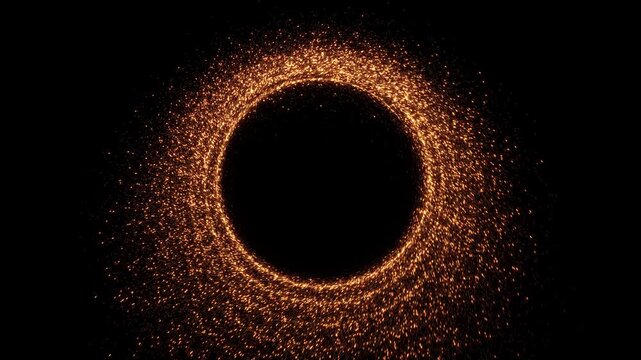 Radiant amber sparks form hypnotic torus generous copy space, depth rotational motion. premium branding, gala events, product launches, festive promotions, success stories, dramatic title sequences.