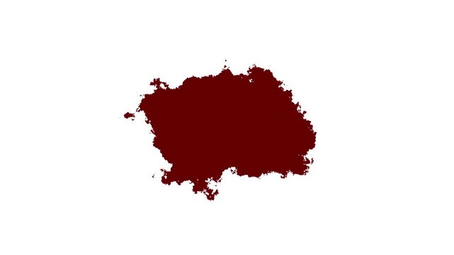 Dark Red Blood Splatter Ink Blot Animation with Watercolor Paint Brush Reveal Matte, Fluid Splat Transition, Dark Red Ink Stain Overlay Effect for Horror and Creative Video Projects