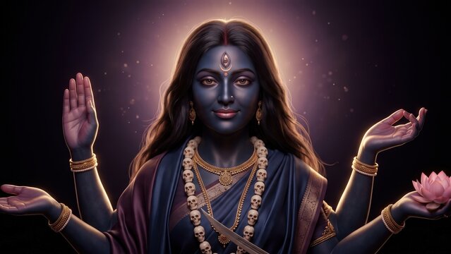 Dakshina Kali Goddess &ndash; Compassionate Four-Armed Hindu Deity Portrait.