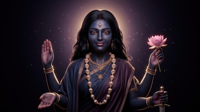 Dakshina Kali Goddess &ndash; Compassionate Four-Armed Hindu Deity Portrait.