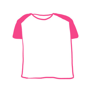 Pink raglan t-shirt illustration with short sleeves and crayon texture on isolated black background