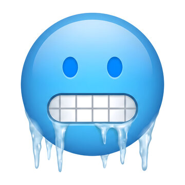 Blue frozen face emoji with icicles hanging from mouth freezing emoji ice icon