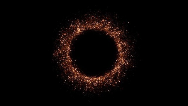 Fiery circular gateway features textured rim of glowing cinders copper sparks, black. magical entrance scenes, adventure trailers, game introductions, supernatural stories, cinematic title treatments.