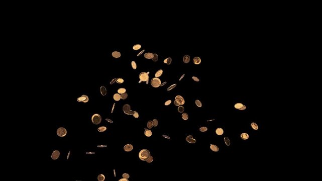 Gold dollar coins polished faces metallic edges deep black background. reward animations, payment app promos, bonus announcements, savings goals, commerce presentations, financial education videos.
