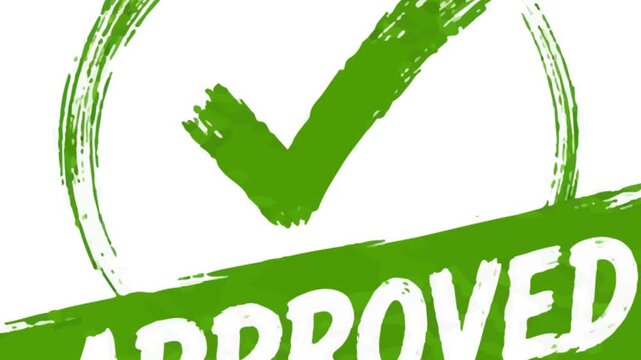 Green stamp approved sign with checkmark animation