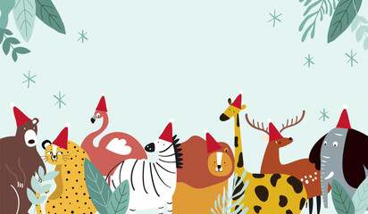 Fototapeta premium Animal theme Merry Christmas card vector