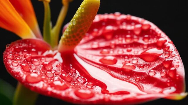 Beautiful exotic flowers blooming with fresh water droplets close up