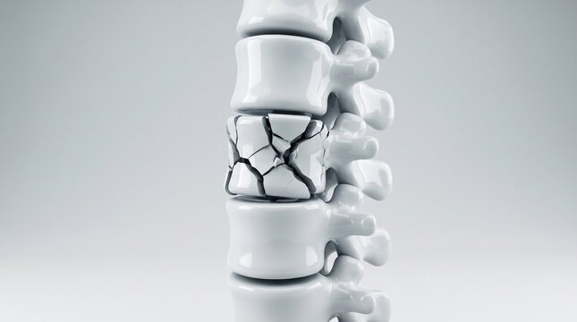 3D render of fractured human spine vertebra concept
