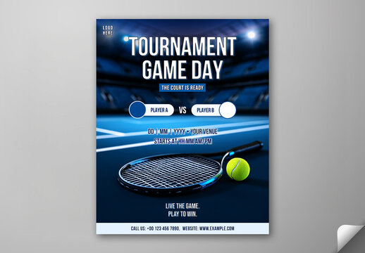 Editable Tennis Game Day Social Media Post Template Design in Blue Color and Match Schedule.