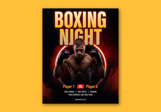 Editable Boxing Night Match Social Media Post Template Design in Red Color and Event Detail.