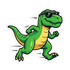 Obraz premium Cool Green Dinosaur Running With Sunglasses.