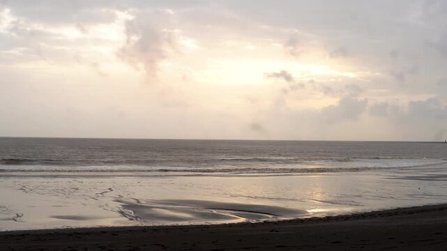 28 August 2026 - Rajodi Beach, Virar, Maharashtra, India: Atmospheric coastal landscape during the rainy season, capturing monsoon conditions along the Maharashtra coast.