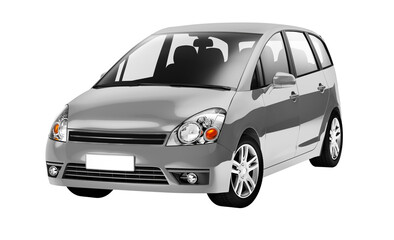 Naklejka premium Side view of a silver minivan in 3D