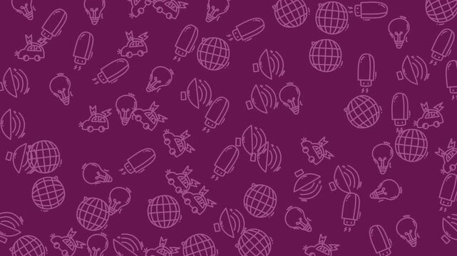 Dark Purple Hand Drawn Food and Beverage Seamless Pattern, Elegant Doodle Background for Packaging, Textile, Wallpaper, Cafe and Branding