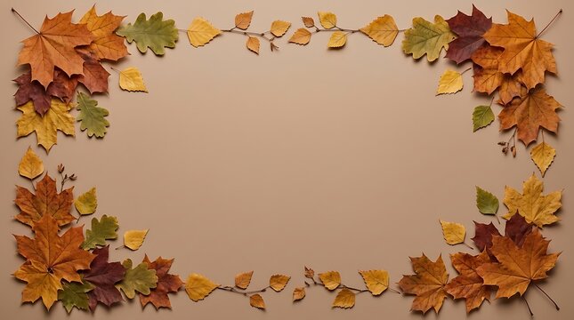 Beautiful autumn leaves border design with natural fall foliage arranged in decorative frame shape